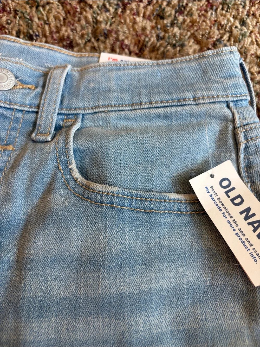 Old Navy Light Blue Denim Shorts with Red, White & Blue Buttons